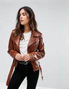Barney's Originals Belted Leather Jacket - Tan