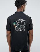 Asos Viscose Shirt With Island Embroidery And Revere Collar In Regular Fit - Black