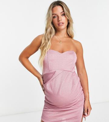 Jaded Rose Maternity Wrap Front Bandeau Mini Dress In Pink Sparkle