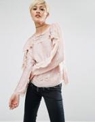 Asos Ruffle Sweat Top In Sequin - Pink