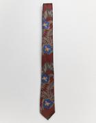 Burton Menswear Tie With Floral Print In Rust-red