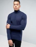 New Look Muscle Fit Roll Neck Top In Navy - Navy