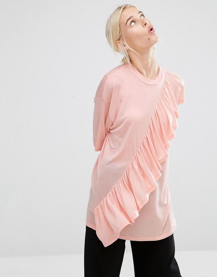 Monki Ruffle T-shirt - Pink