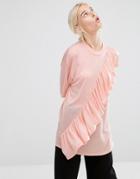 Monki Ruffle T-shirt - Pink