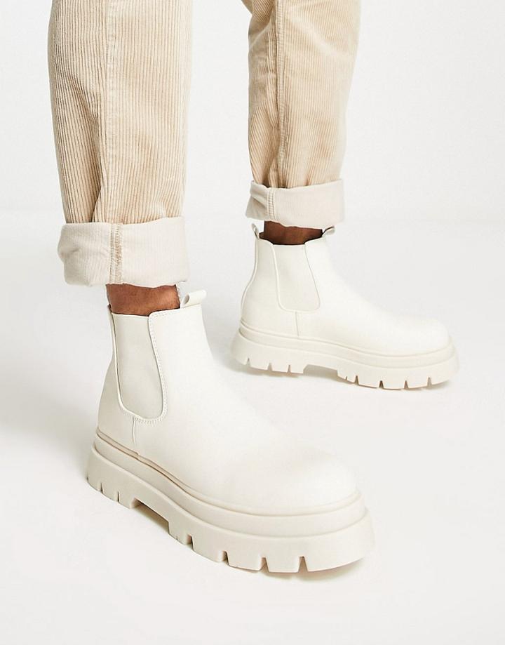 Bershka Chunky Chelsea Boots In Cream-neutral