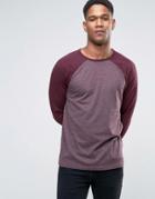 Asos Long Sleeve T-shirt With Contrast Raglan Sleeves In Oxblood - Red