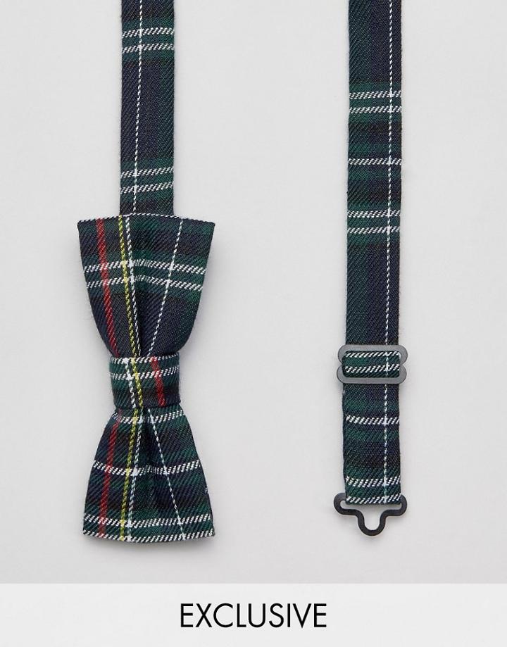 Reclaimed Vintage Inspired Bow Tie In Green Plaid - Green