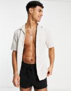 River Island Textured Jersey Shirt In Ecru-white