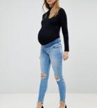Asos Matenity Ridley High Waist Skinny Jeans In Trinity Mottled Light Stone Wash With Under The Bump Waistband - Blue