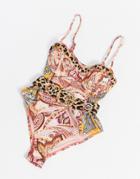 River Island Paisley Print Balconette Mix Print Swimsuit In Red
