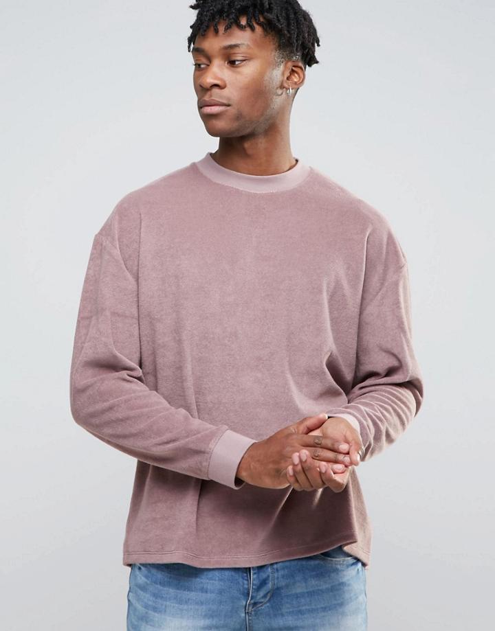 Asos Oversized Towelling Sweatshirt In Pink - Pink