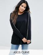 Asos Curve Top In Slouchy Rib With Piping Detail - Black