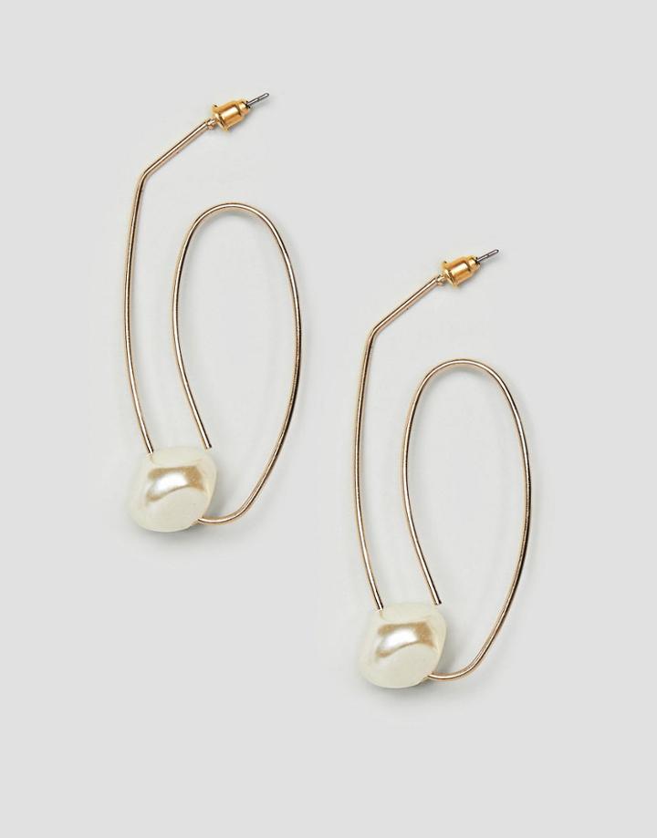 Asos Design Earrings In Swirl Shape With Faux Freshwater Pearl In Gold - Gold