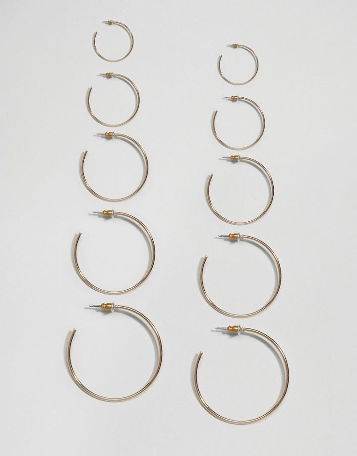 Asos Pack Of 5 Fine Multisize Hoops - Gold