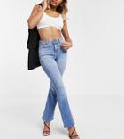Asos Design Petite High Rise 'lift And Contour' Flare Jeans In Bright Midwash-blues