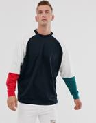 Asos Design Oversized Long Sleeve T-shirt With Contrast Sleeves In Navy