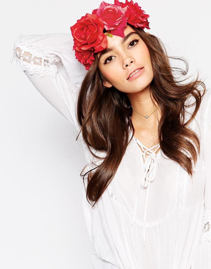 Asos Statement Flower Hair Garland - Red