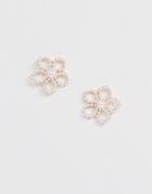 Asos Design Earrings In Pearl Flower Design In Gold Tone - Gold