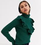 Glamorous Tall Sweater With Ruffle Detail In Chunky Knit-green