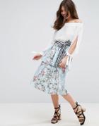 Asos Printed Prom Skirt In Cotton With Contrast Tie - Multi