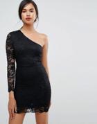 Ivyrevel One Shoulder Lace Bodycon Mini Dress - Black