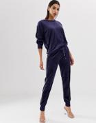 Hunkemoller Velour Sweatpants With Piping In Navy - Navy