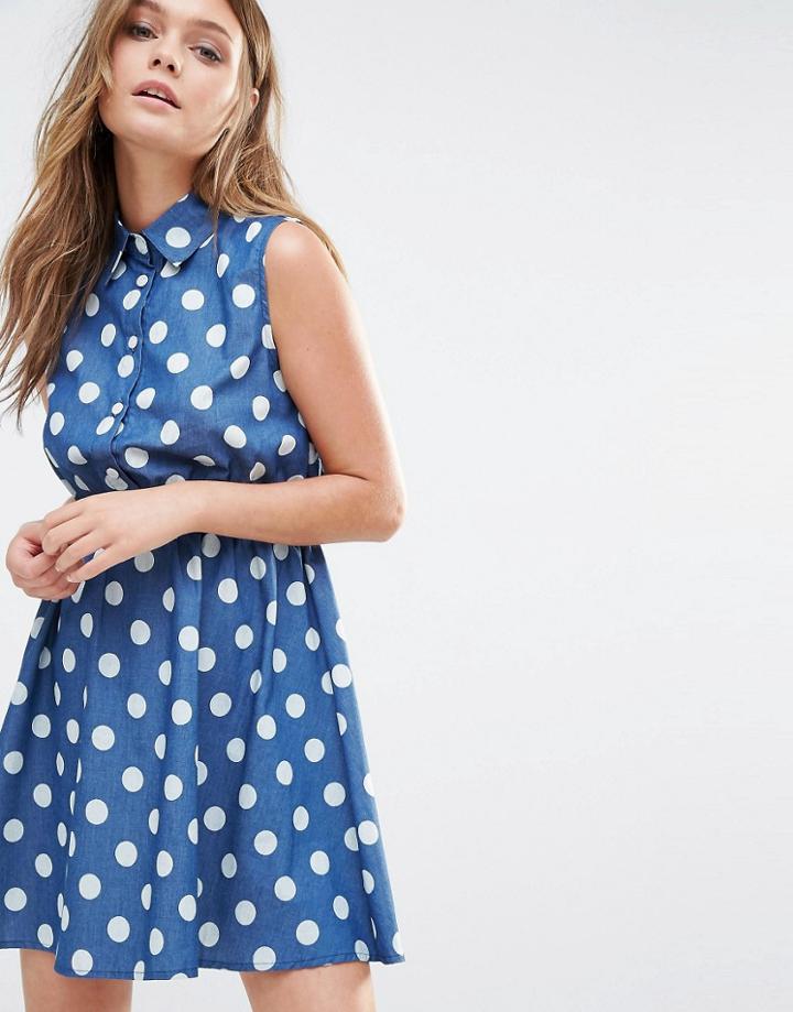 Iska Polka Dot Denim Shirt Dress - Dark Navy