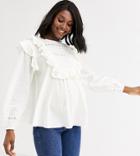 Asos Design Maternity Long Sleeve Top With Ruffle And Lace Insert
