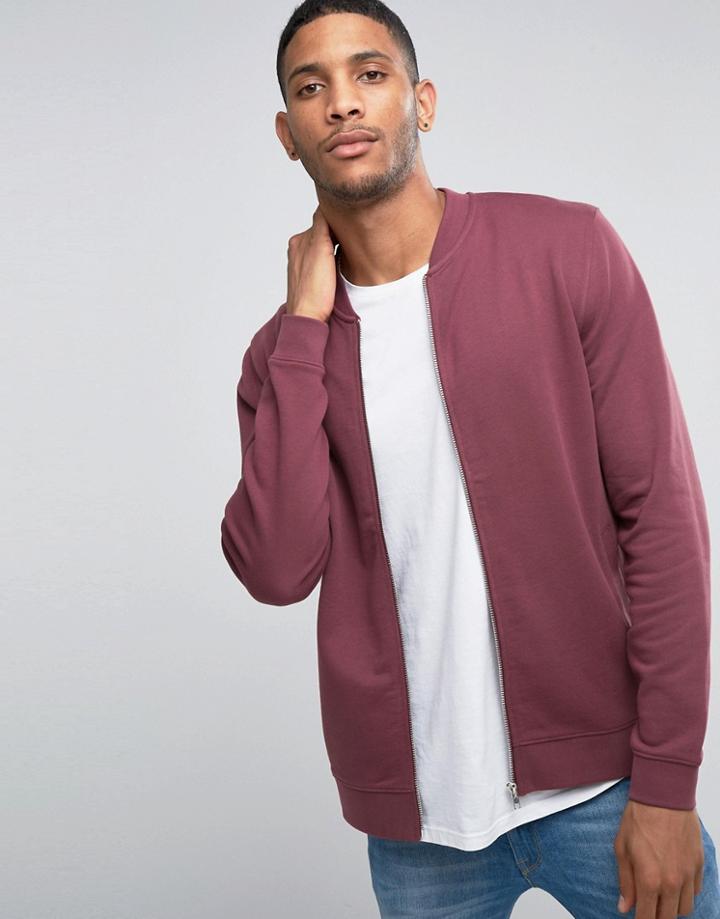 Asos Jersey Bomber Jacket In Pink - Red