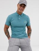 Polo Ralph Lauren Slim Fit Pique Polo In Teal Marl With Player Logo-blue