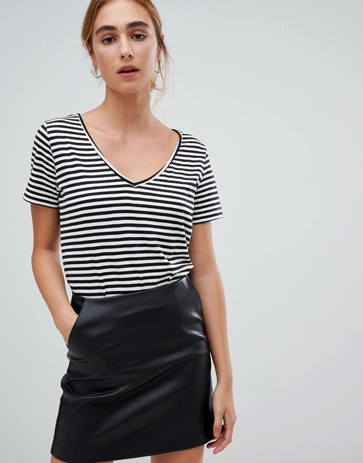 Pull & Bear V-neck T-shirt In Stripe - Multi
