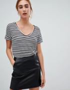 Pull & Bear V-neck T-shirt In Stripe - Multi