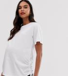 Asos Design Maternity T-shirt With Ruched Side - White