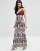 Jasmine Woodland Print Maxi Dress - Brown