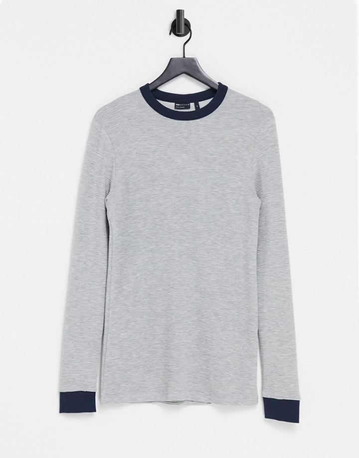 Asos Design Muscle Fit Long Sleeve T-shirt In Gray With Contrast Ringer-grey