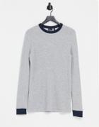 Asos Design Muscle Fit Long Sleeve T-shirt In Gray With Contrast Ringer-grey