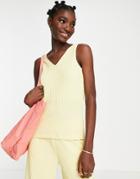 Selected Femme Textured Tank Top In Pastel Yellow - Part Of A Set - Yellow