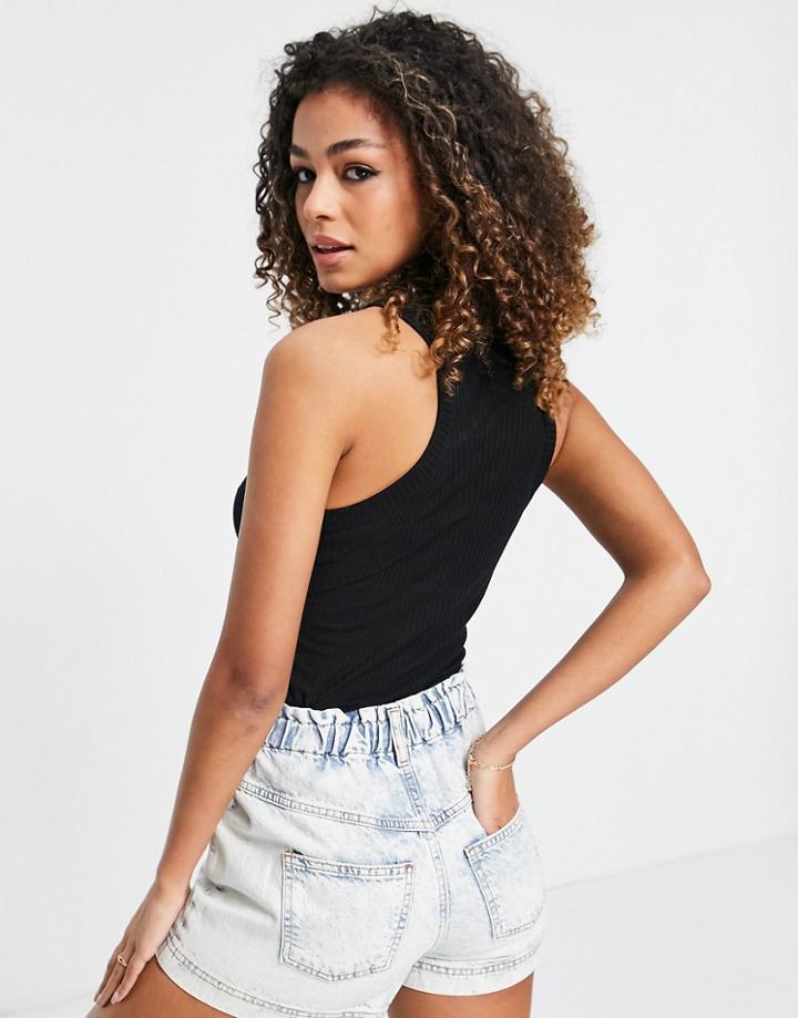 Asos Design Racerback Tank In Chunky Rib In Black