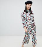 Monki Belted Button Up Camo Print Jump Suit - Multi