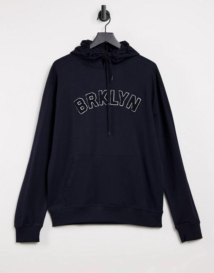 New Look Hoodie With Brooklyn Print In Boucle-navy