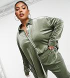 Asos Design Curve Velvet Suit Shacket In Khaki-green