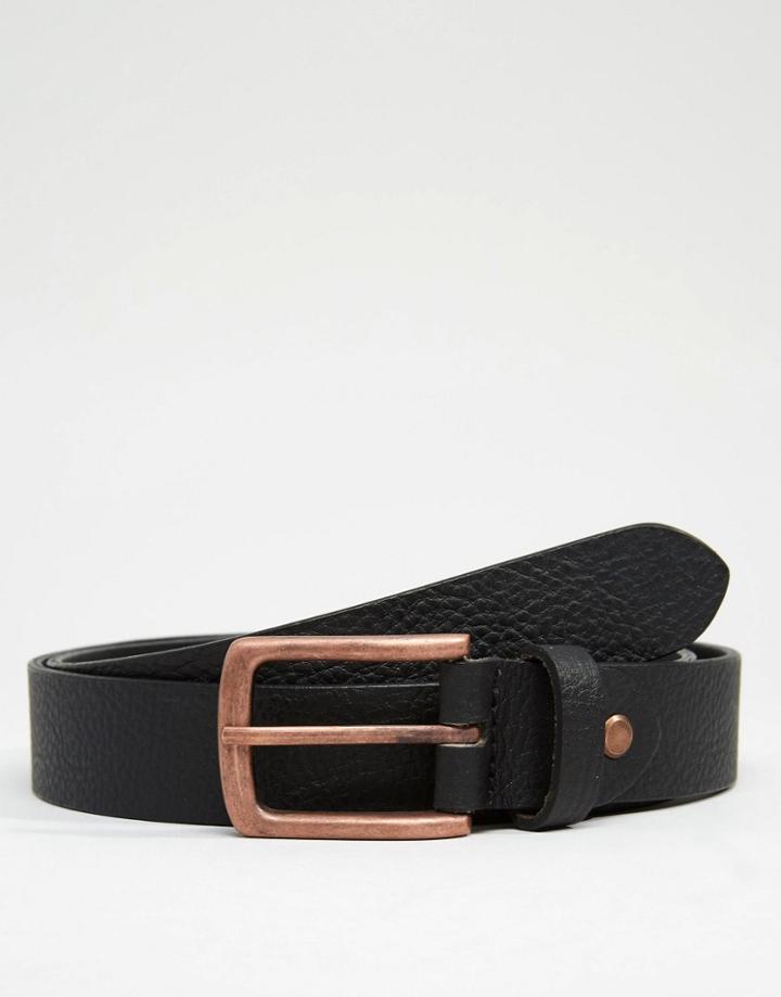 Asos Leather Belt With Rose Gold Buckle - Black