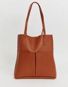Claudia Canova Unlined Pocket Shopper Bag - Tan