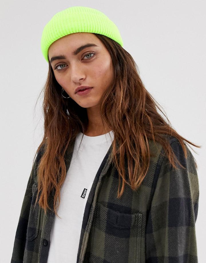 Asos Design Mini Fisherman Beanie - Yellow