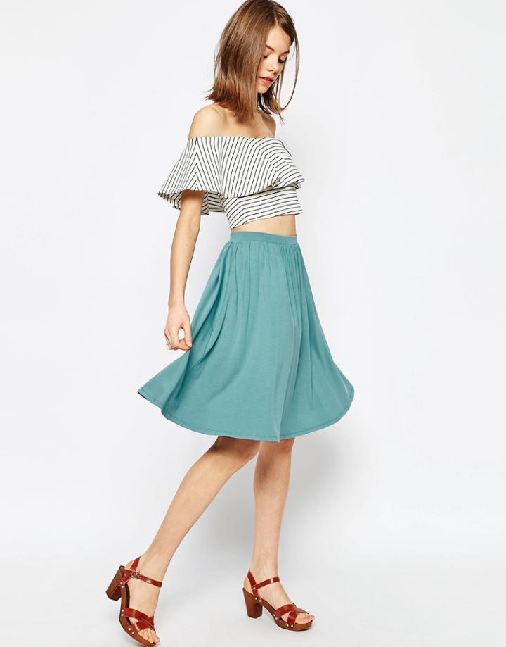 Asos Midi Skater Skirt In Jersey - Teal