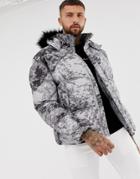 Boohooman Puffer Jacket With Detachable Hood In Gray - Gray