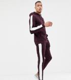 Asos Design Tall Tracksuit Hoodie/skinny Joggers With Side Stripe In Burgundy - Red