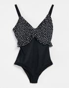 Pour Moi Fuller Bust Ruffle Swimsuit In Polka Dot-multi