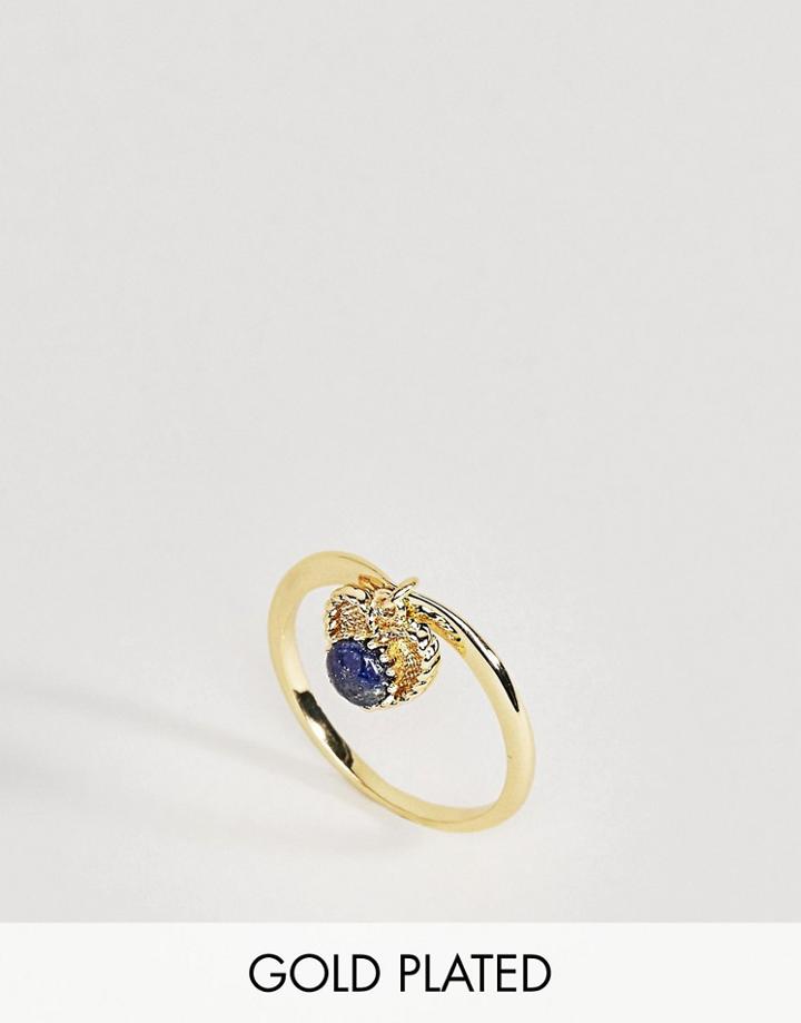 Rock N Rose September Semi Precious Lapis Lazuli Birthstone Ring - Gold
