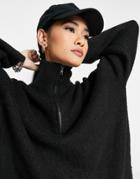 Topshop Knitted Longline Sweater With Zip Up Funnel-black